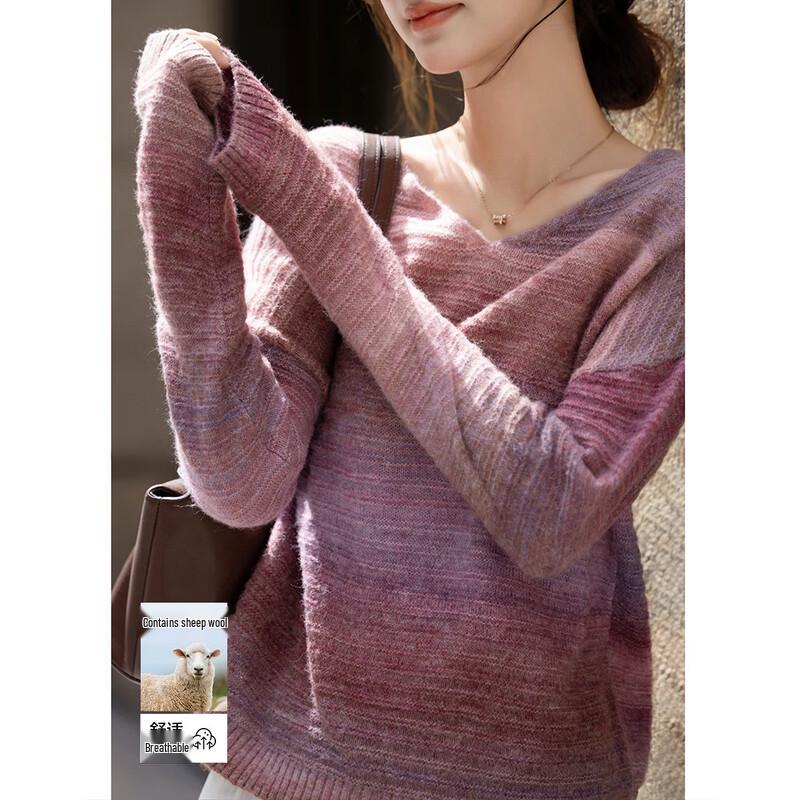 

Demana Autumn Artistic Gradient V-Neck Knit Sweater XL
