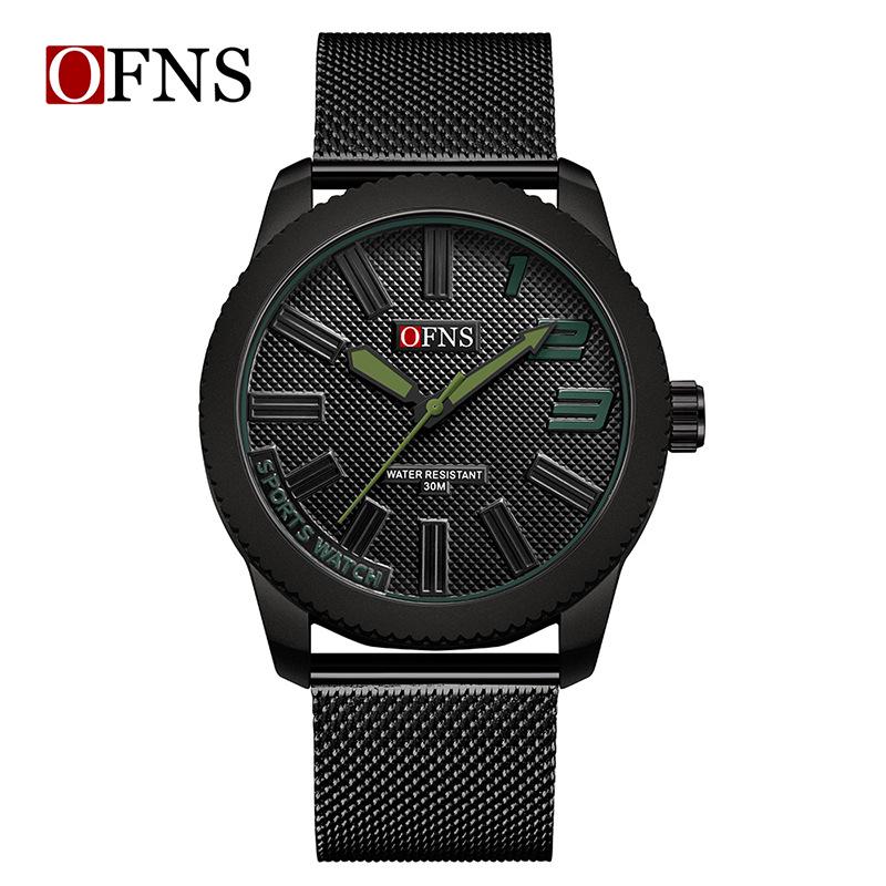 OFNS Men's Ultra-thin Quartz Wristwatch with Rotating Bezel and 3D Markers