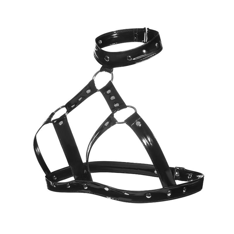 Highlighted patent leather sexy neck exposed bra