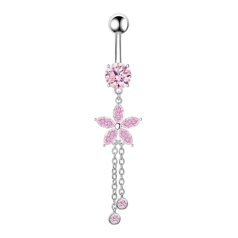 Fashion Stainless Steel Flower Zircon Tassels Belly Button Rings For Women Simple Navel Ring Sexy Body Piercing Jewelry Gifts
