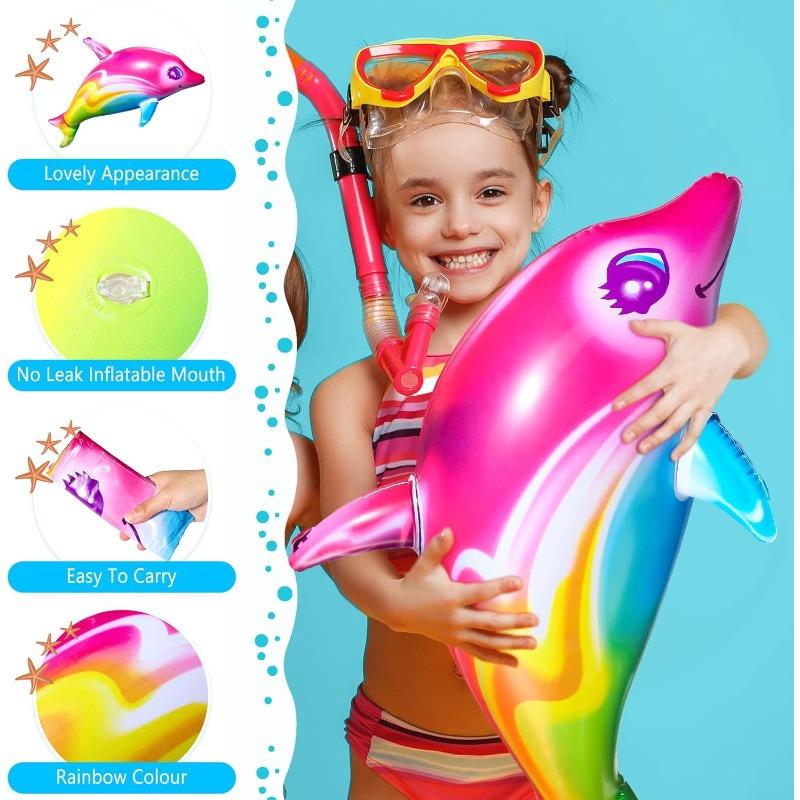 Inflatable Dolphin Rainbow Inflatable Toy Inflate Pool Beach Birthday Party Decoration Float Water Sports Inflatable Toy