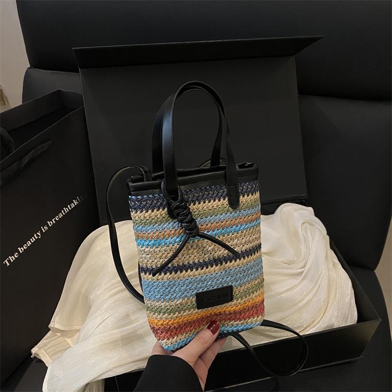 

New summer high-end texture casual versatile simple contrasting color beautiful vertical bag portable shoulder messenger bag чёрный