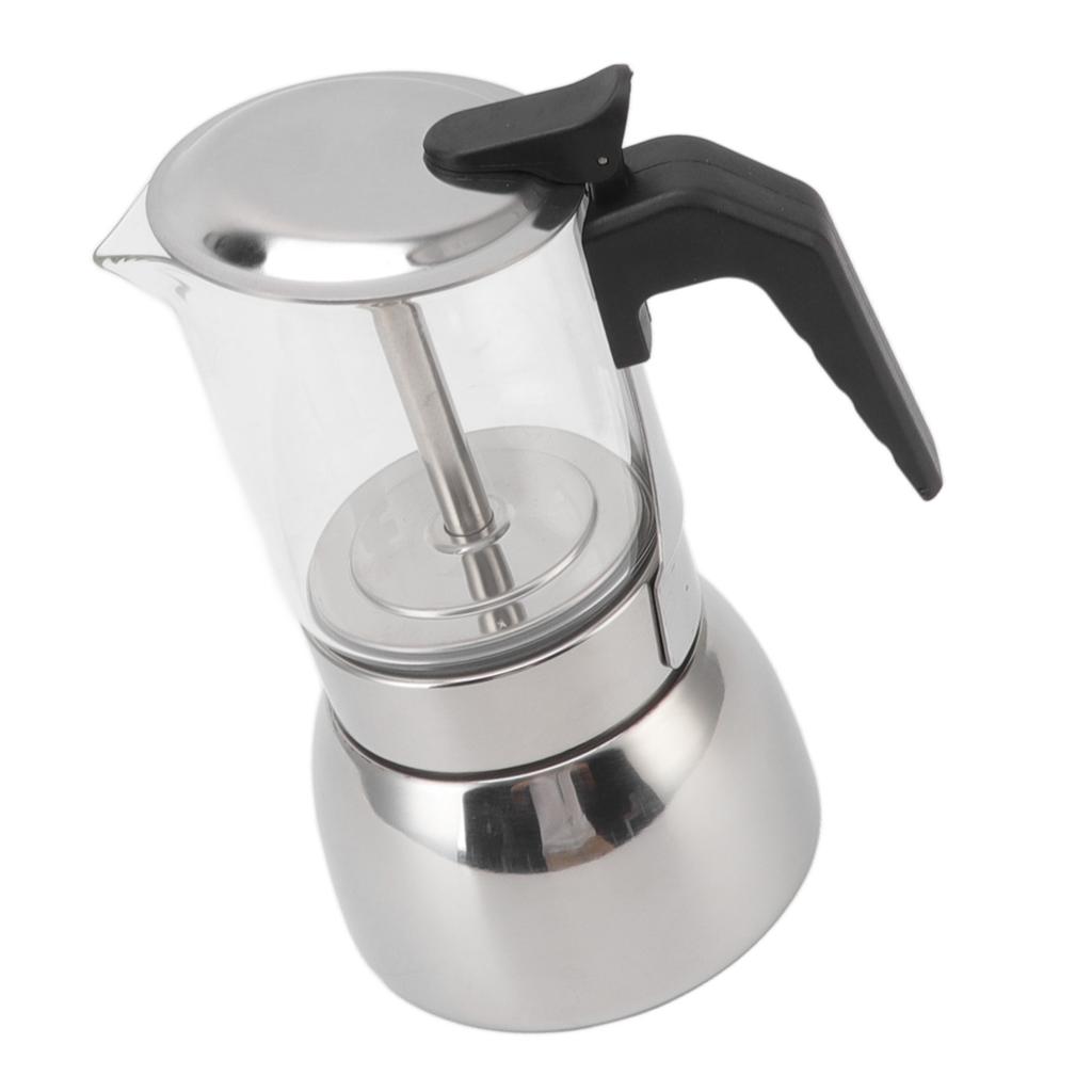 Glass Moka Pot Stainless Steel Heat Resistant Portable Classic Italian Coffee Maker for Home and Cafe 300ML