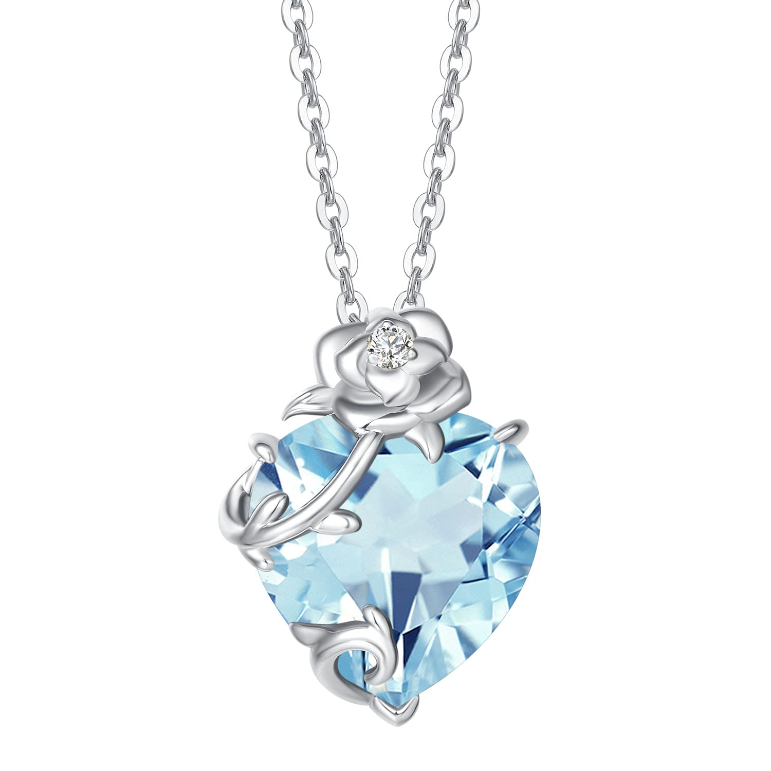 

Necklace for Synthetic March in Platinum Silver Perfect for White Comes with Gift Wrapping Supplies [AGVANA] Women, Aquamarine, Birthstone, Flowering