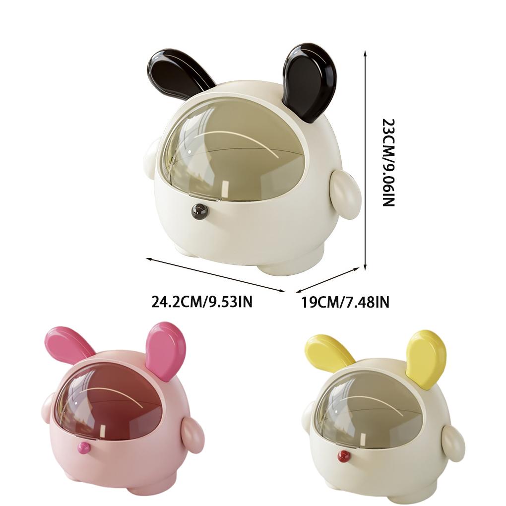 Cute Rabbit Desktop Waste Bin with Lid Large Capacity Sundries Organizer Home Office Desktop Ornament Multifunction Storage Box