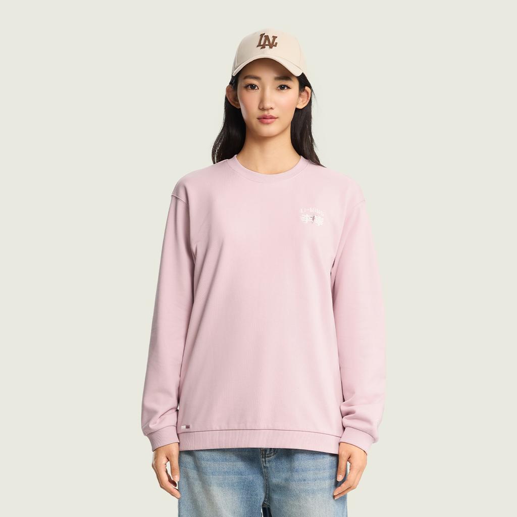 Li Ning Sports Lifestyle Series Back Letter Print Round Neck Breathable Loose Versatile Sweatshirt Unisex Sweatshirt AWDW385-7