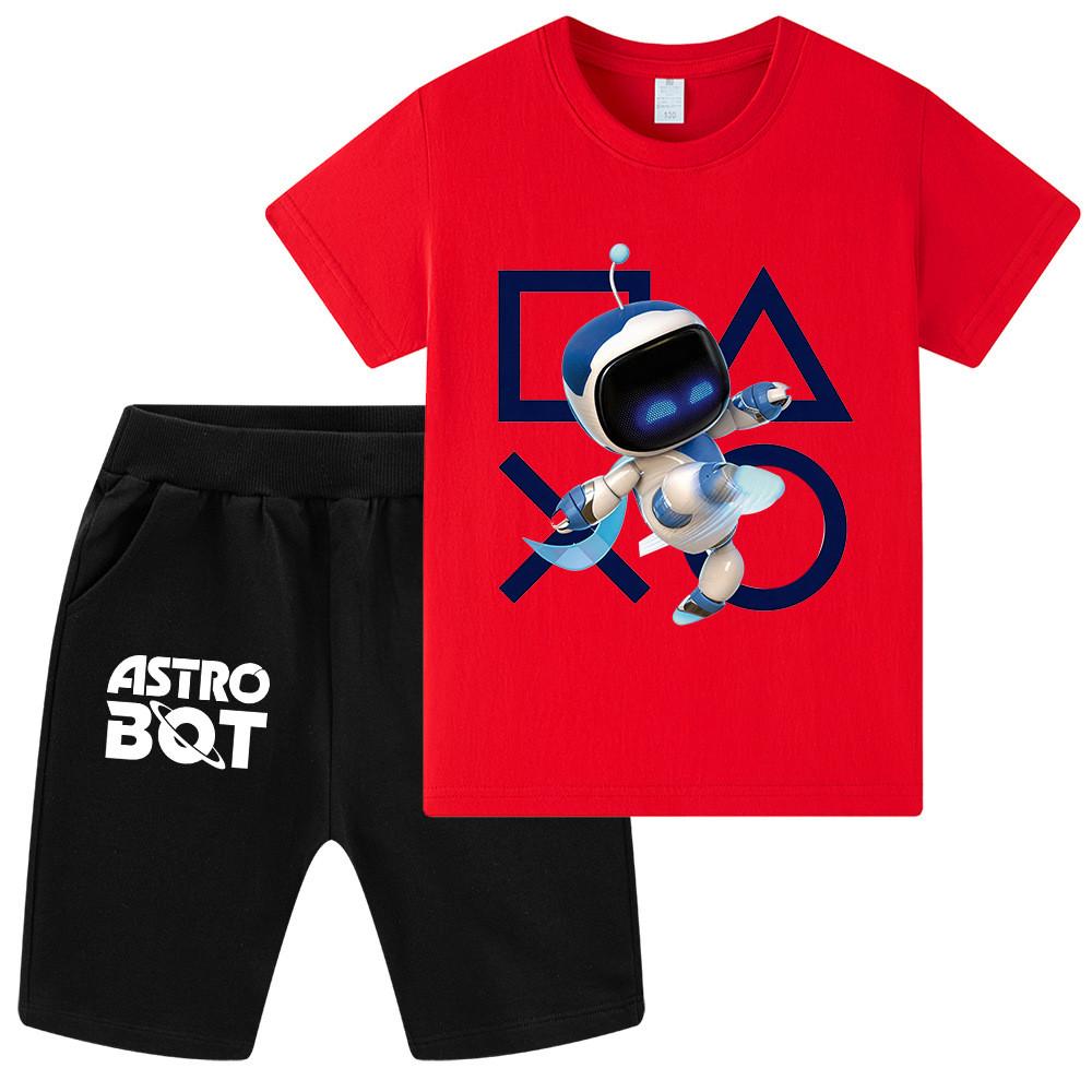 WA1338 Kids Boys Girls Astro Bot Print Short Sleeves T-shirt Shorts Clothes Sets