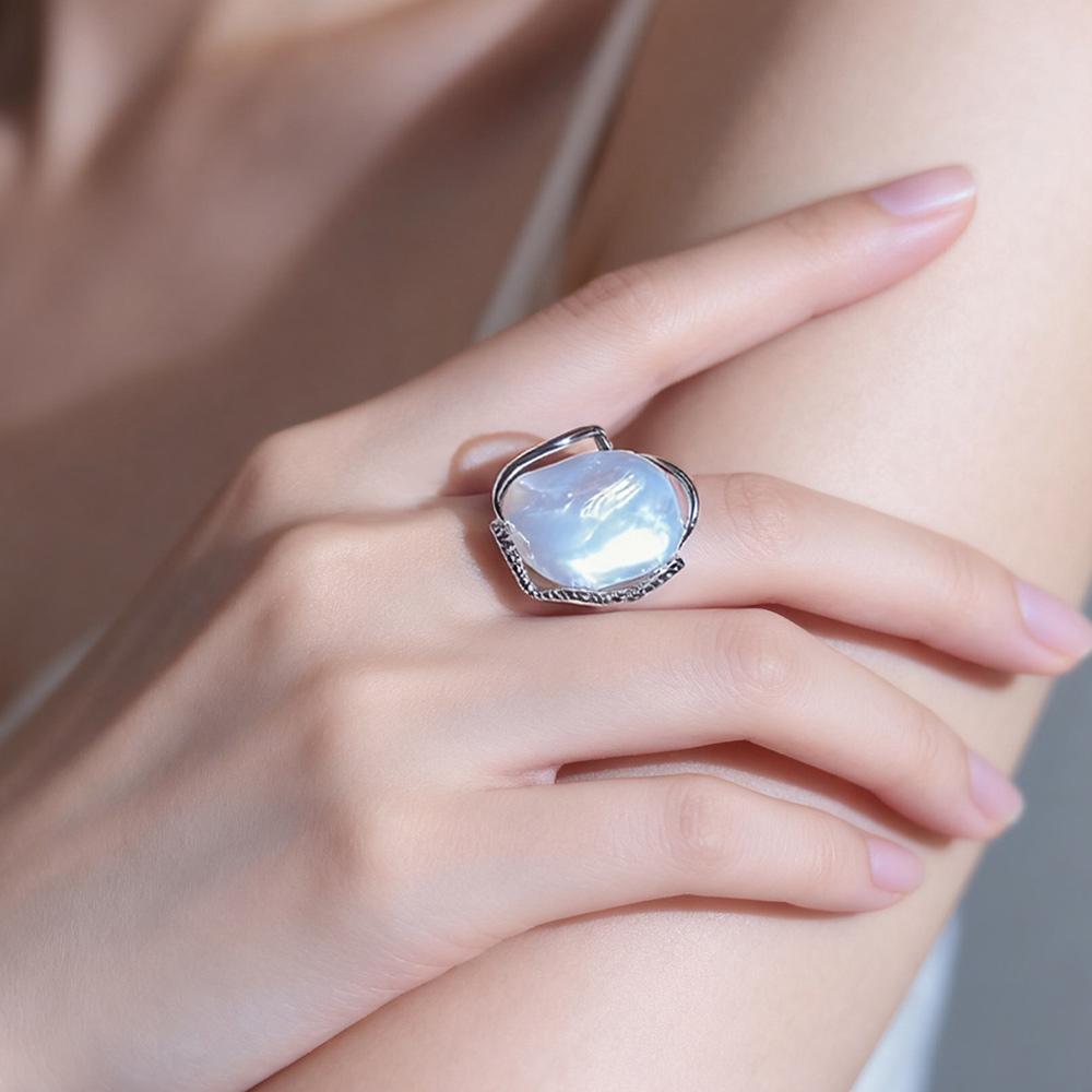 SENIKO 12-16mm Natural Freshwater Pearl Rings For Women Fashion Female Cubic Zirconia CZ Ring Pearl Jewelry Adjustable Ring