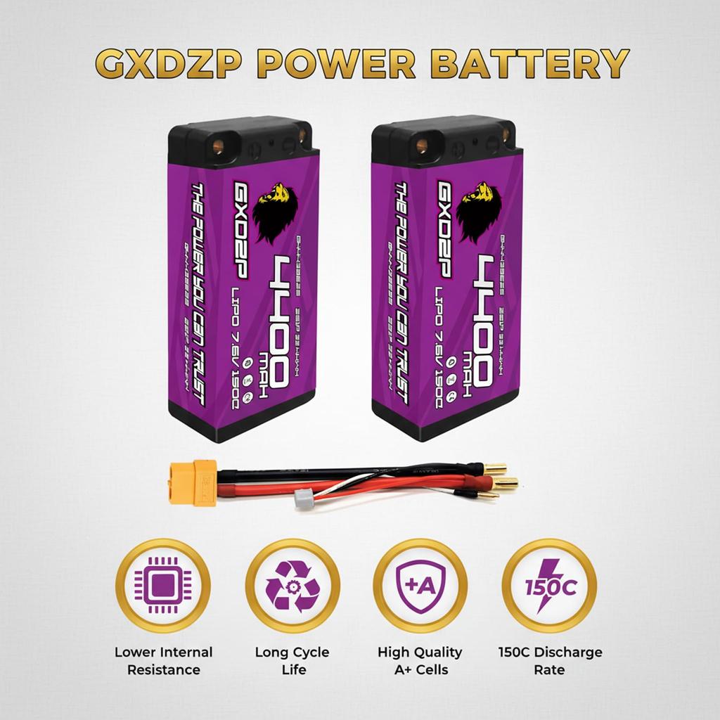 GXDZP Krótki LiPo 2S 7,6V 4400mAh 150C LCG Twarda Obudowa do Samochodów RC, Wtyczka 5mm, Japońska i Koreańska Bateria Litowo-Polimerowa, Skala 1/10, Ultralekka