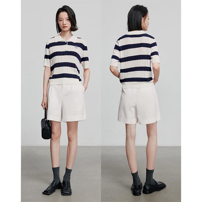 Chuyu Women's Retro Striped Lyocell Polo Knit Top