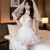 Sexy Lingerie Sexy Lace Mesh Transparent Wedding Dress Sexy Deep V Hollow Out Tempting Low Cut One-piece Bride Uniform Tempting