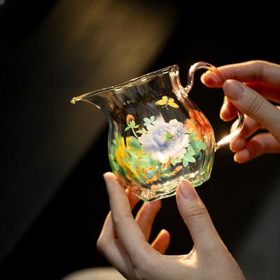 New Chinese Peony Glass Fair Cup Household Kung Fu Tea Set Heat-resistant Tea Dispenser Transparent Uniform Cup Male Cup