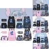 Stylish Black Stitch Backpack Set With Versatile Shoulder Bag And Pencil Case For School
