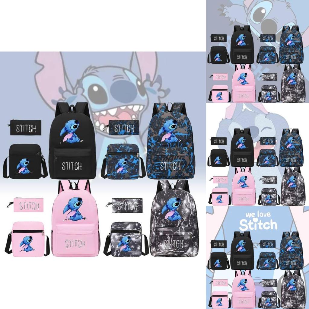 Stylish Black Stitch Backpack Set With Versatile Shoulder Bag And Pencil Case For School