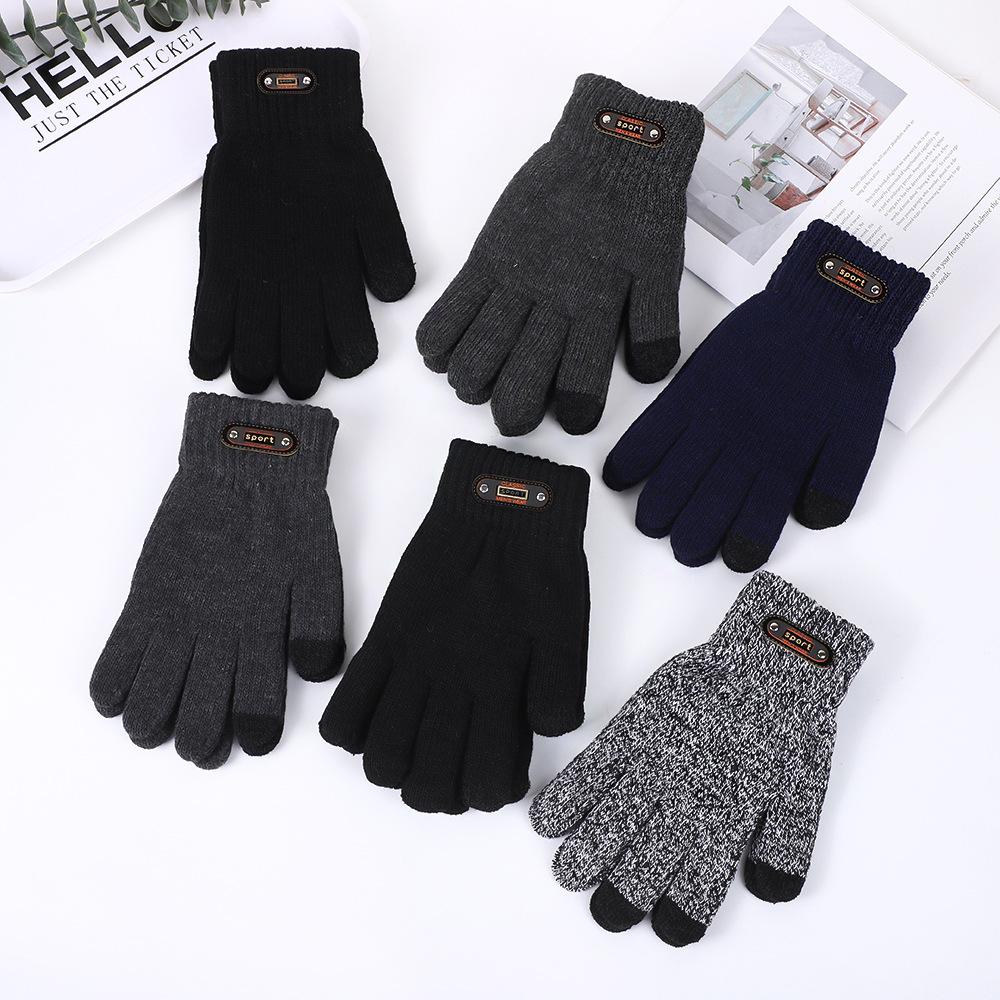 Autumn and winter velvet thickened men's outdoor leisure fishing cycling cold and windproof knitted wool warm gloves