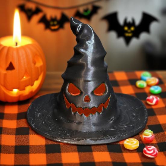 Halloween Witch Hat Tealight Holder Spooky Plastic Carved Witch Hat Candle Holder for Indoor Home Table Shelf Halloween Decor