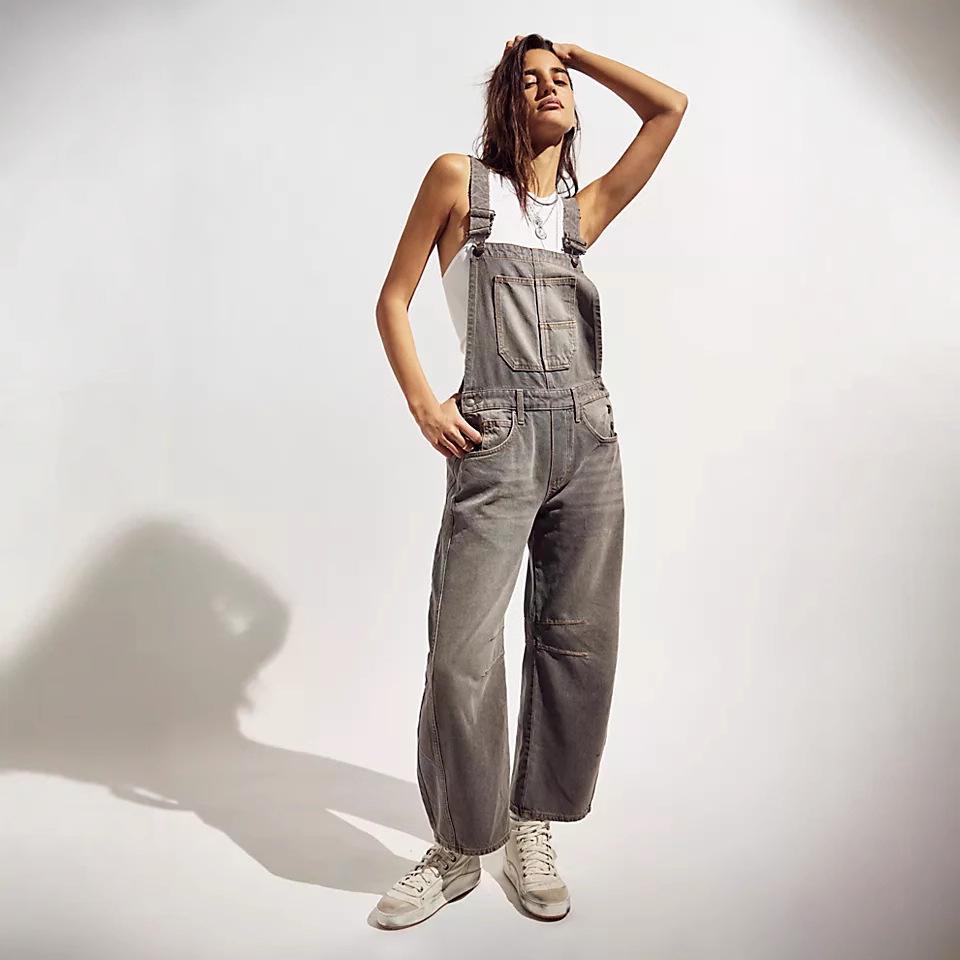 European & American Retro Washed Loose Straight-Leg Denim Overalls