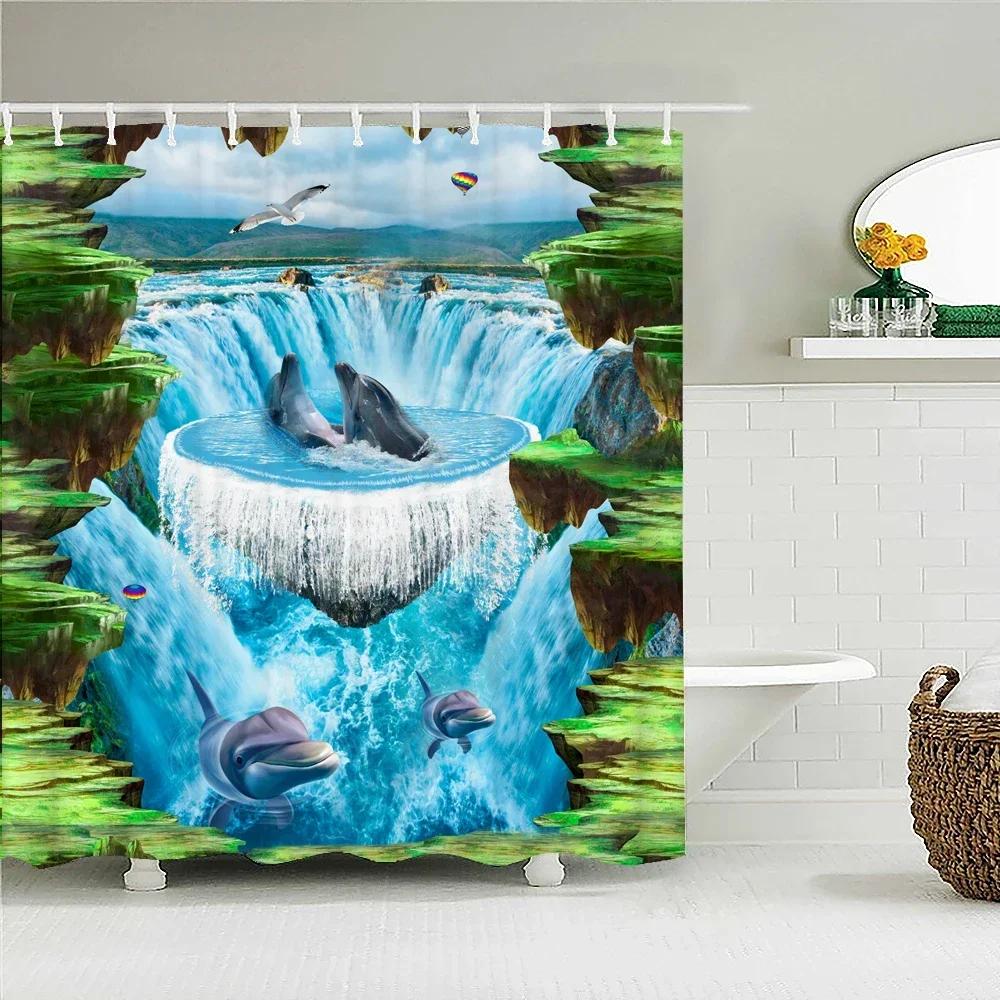 Underwater World Fish Turtle 3d Shower Curtains Ocean Dolphin Sea Scenery Fabric Waterproof Bath Curtain Bathroom Decor Screen