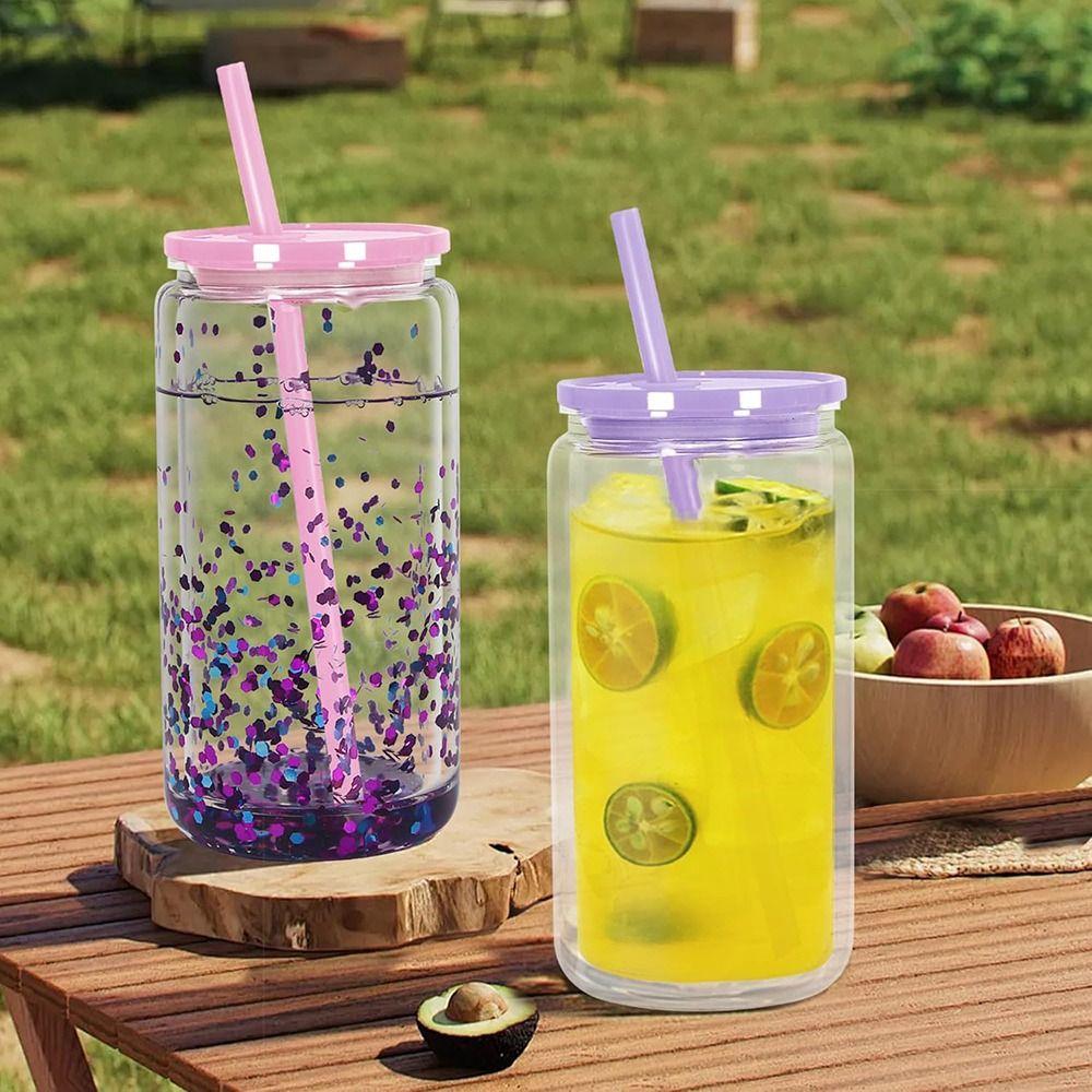 NEW Acrylic Mason Jar Cups Pre Drilled Hole Leak Proof Water Bottles 16 oz Capacity Beverage Mugs Party Favor