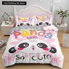 Pink Cartoon Animal King Queen Duvet Cover Kawaii Panda Pattern Bedding Set for Kids Girls Wildlife 2/3pcs Polyester Quilt Cover