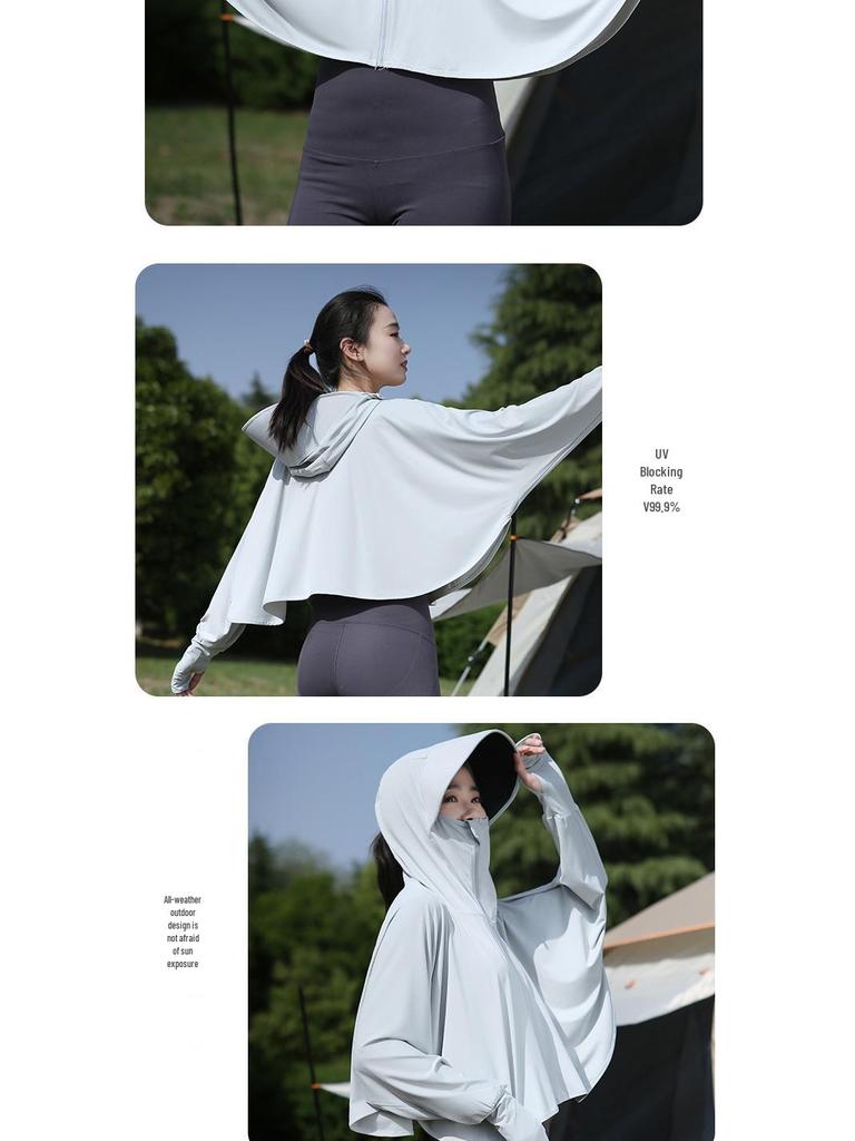 UPF50+ Anti-UV Black Sun Protection Shawl for Women, Breathable Ice Silk, Cooling Loose Fit.