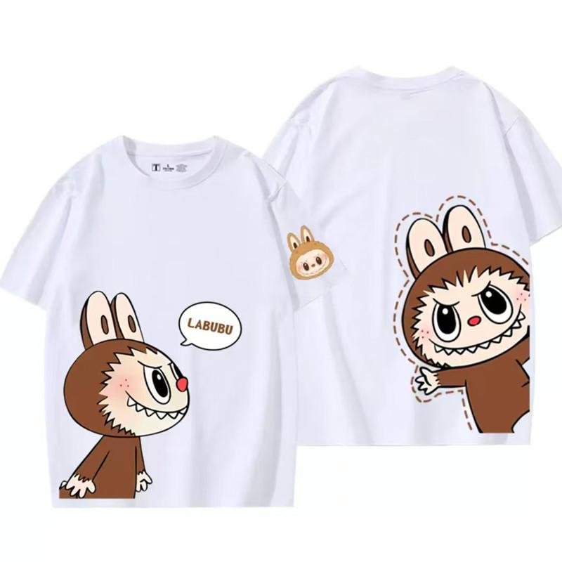 

Женская футболка с коротким рукавом с мультяшным принтом Лабубу, с круглым вырезом, летний свободный повседневный топ XXL