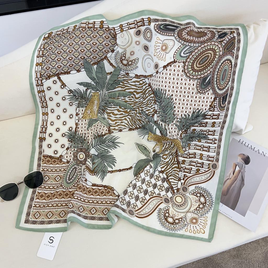 2024 New Fashionable Versatile Silk Scarf 68 Cm Printed Sunscreen Decorative Small Square Scarf Velvet Texture Scarf