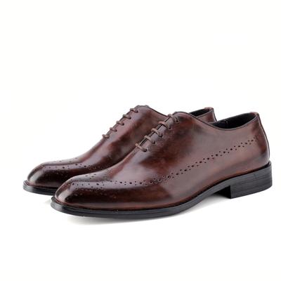 Herrenschuhe mit niedrigem Absatz aus Leder, gravierte Brogues, erstschichtiges Rindsleder, Business-Farbabstimmung, Derby-Schuhe, lässige Retro-Kleinlederschuhe