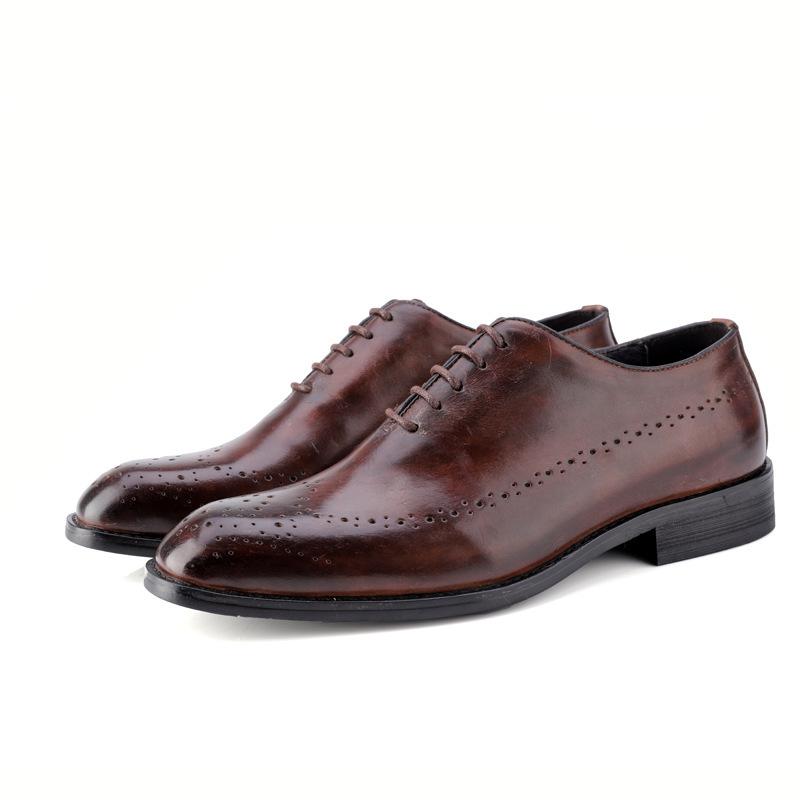 

Low-heeled leather Brock engraved men s shoes first-layer cowhide business color matching derby shoes casual retro small leather shoes 47 темно-коричневого кольору
