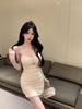 Sexy Nightclub Mesh Pleated Camisole Dress – Slimming Low-Cut, Hip-Hugging Short Skirt