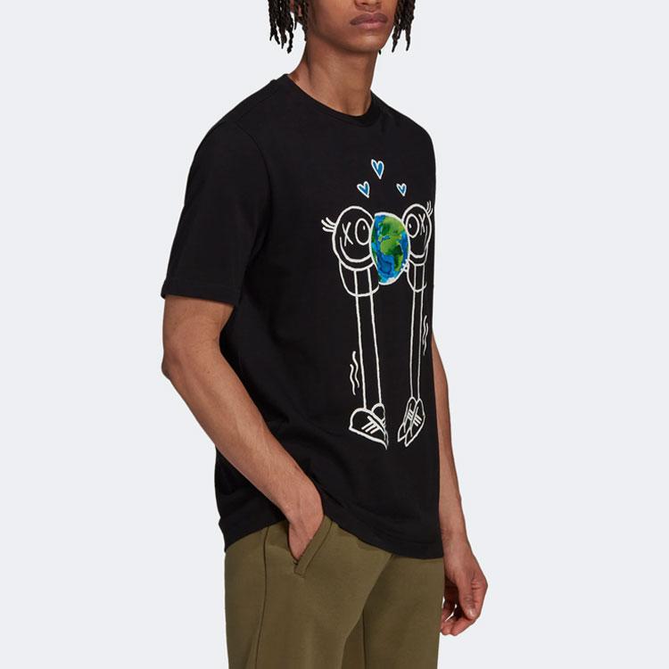 Adidas Originals Trefoil Cartoon Print Logo Crew Neck T-Shirt Men Tops Black HR7113