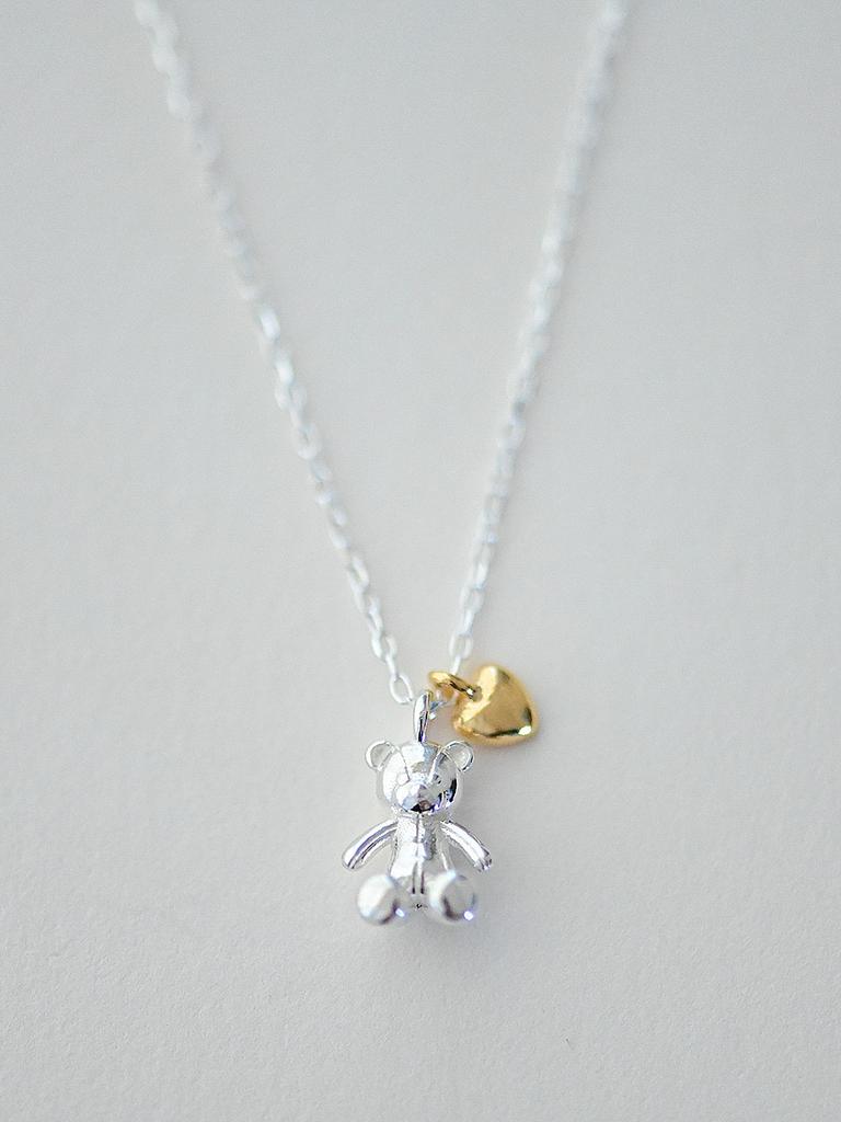 Lucore Silver 925 Hug Me Bear Heart Necklace
