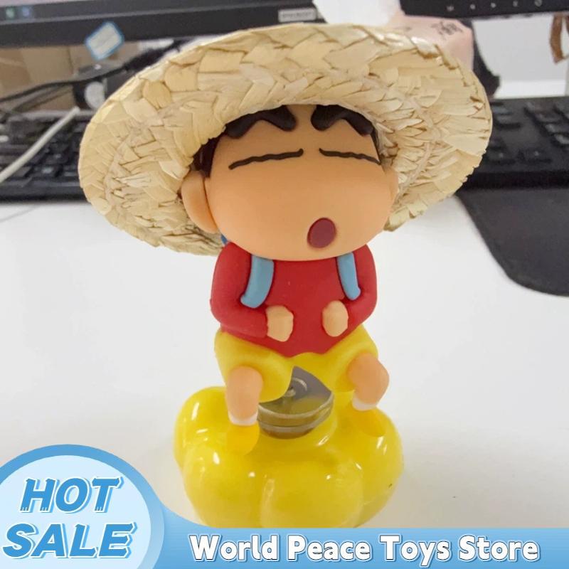 Rotatable Straw Hat Crayon Shin-Chan Car Dashboard Ornaments Auto Interior Console Decor Figurines Desktop Decoration Mini Model