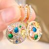 Vibrant Gold Color Round Hollow Multicolor Zircon Dangle Earrings for Women Daily Wear and Party