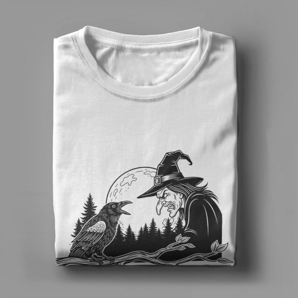 Humorous Black Crow F Caw F Halloween Witch T-Shirt Men Round Neck 100% Cotton T Shirts F-Caw-F Bird Short Sleeve Tee Shirt