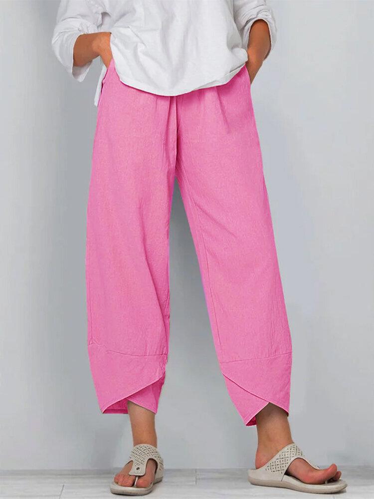 

Женские брюки свободного кроя из хлопка и льна, свободные повседневные брюки S розовый