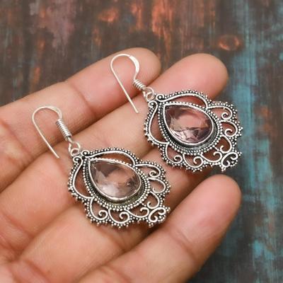 Morganite Gemstone  925 Sterling Silver Handmade Charming Jewelry Earring Gift For Her