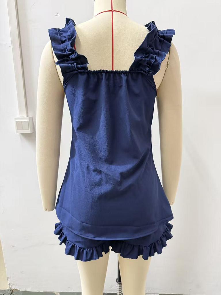 Women's Summer 2025 Ruffled Vest & Shorts Two-Piece Set - Fashionable European & American Style