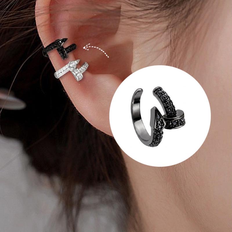 Luxurious Zircon Wave Cross Non-Pierced Ear Clips with Full Diamond Design for Women