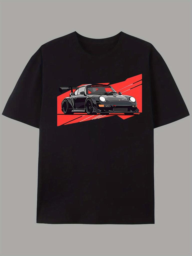 Dynamic Black Sports Car Print TShirt 100 Cotton ONeck Short Sleeve Summer Casual Mens Tshirt Streetwear
