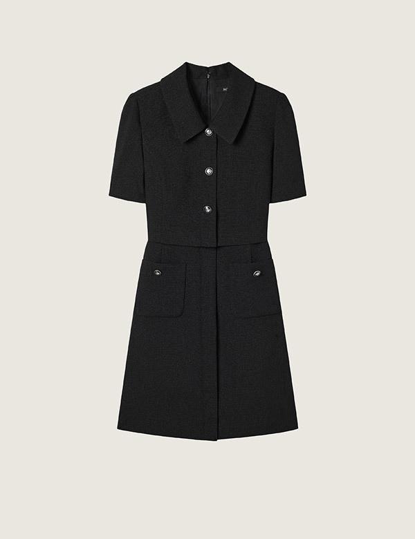 Roem Collar 2-In-1 Tweed Mini Dress (Black) Rmowg25Nt1