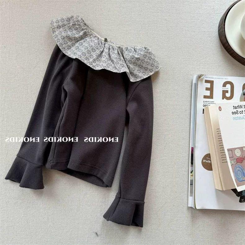 Girls' Vintage Floral Cotton Ruffle Collar Long Sleeve Top