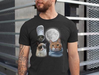 Drei Katzen Vintage Grafik T-Shirts, Retro Katze Mond T-Shirt, Katzenliebhaber, Lustiges Katzen-T-Shirt, Oversized Gewaschenes T-Shirt, Meme T-Shirt, Hässliche Shirts