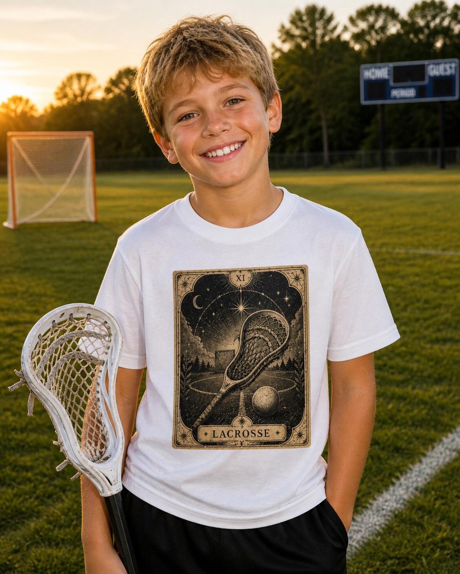 Vintage Lacrosse Illustration Kids Tee | Lacrosse Stick, Ball, Celestial Design 160