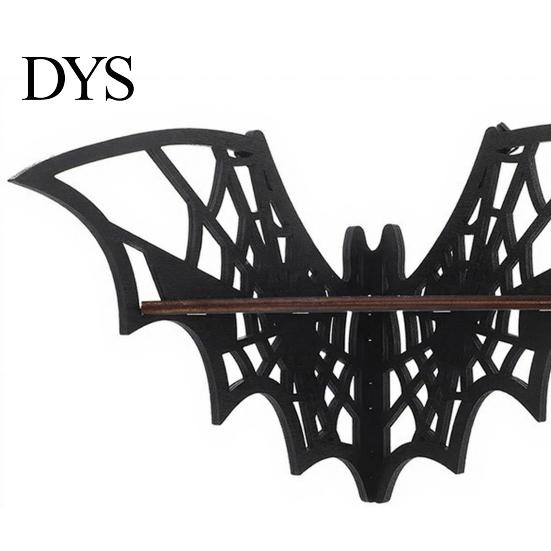Crystal Holder Shelf Halloween Bat Corner Shelf, Decorative Wooden Wall Mount Display Shaped Spiderweb Design Gothic Floating Rack for Home, Bedroom,