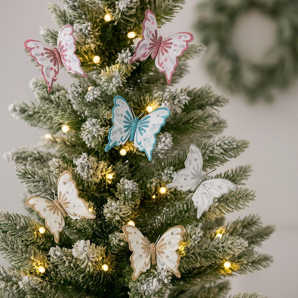 With Clip Christmas Tree Hanging Decor Glitter Simulation Butterfly Decoration  Xmas Tree Decor