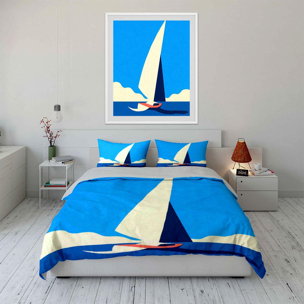 Sailboat Art Decor Set Soft Comfortable Duvet Cover Bedding Set Included 1*Duvet Cover & 2*Pillowcases, Gift
