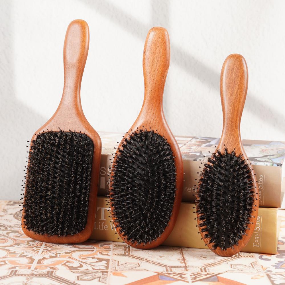 Straight Hair Combs Hairstyle Custom Comb Gua Sha Wooden Air Cushion Comb Set Bristle Meridian Scalp Massager