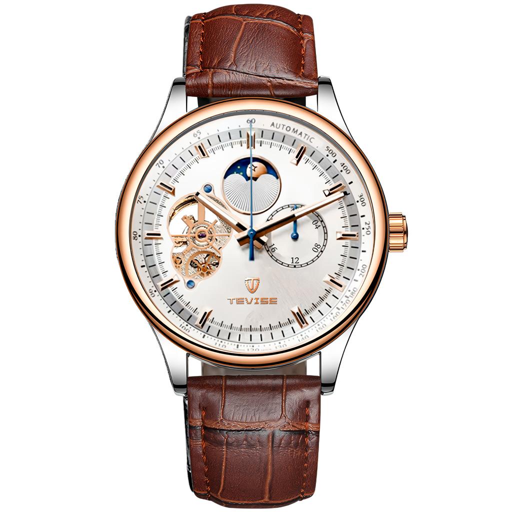 Men's Fully Automatic Mechanical Watch Tourbillon Hollow Dial 24-hour Moon Phase Window Business Waterproof Noctilucent Men's Fashion Mechanical Watch