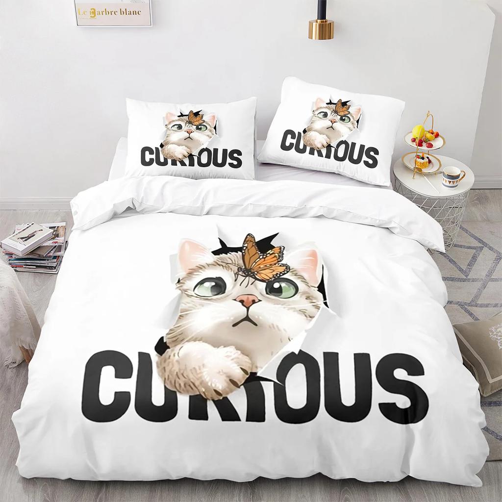 Cute Cat Animal Bedding Set Single Twin Double Queen King Cal King Size Bed Linen Set